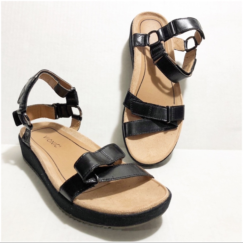 VIONIC Black Suede Adjustable Strap Sandal Sz 8
